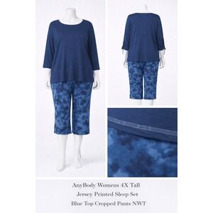 AnyBody Tall Brushed Jersey Printed Sleep Set Blue Tie Dye 4XT A453280